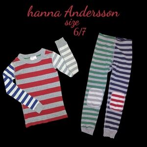 Hanna Andersson Kids Pajama Set - Red, Blue, Green Stripes size 6/7